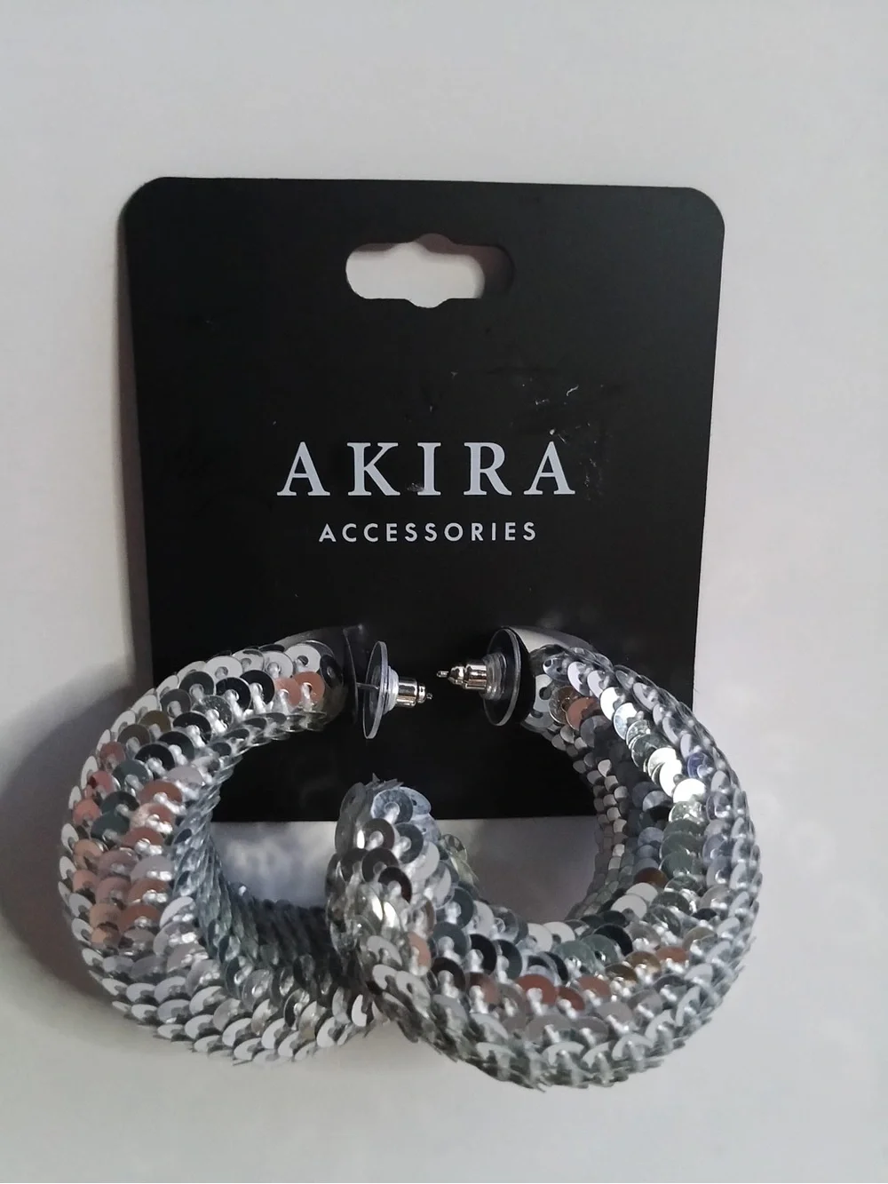 AKIRA Silver Sequined Hoop Earrings